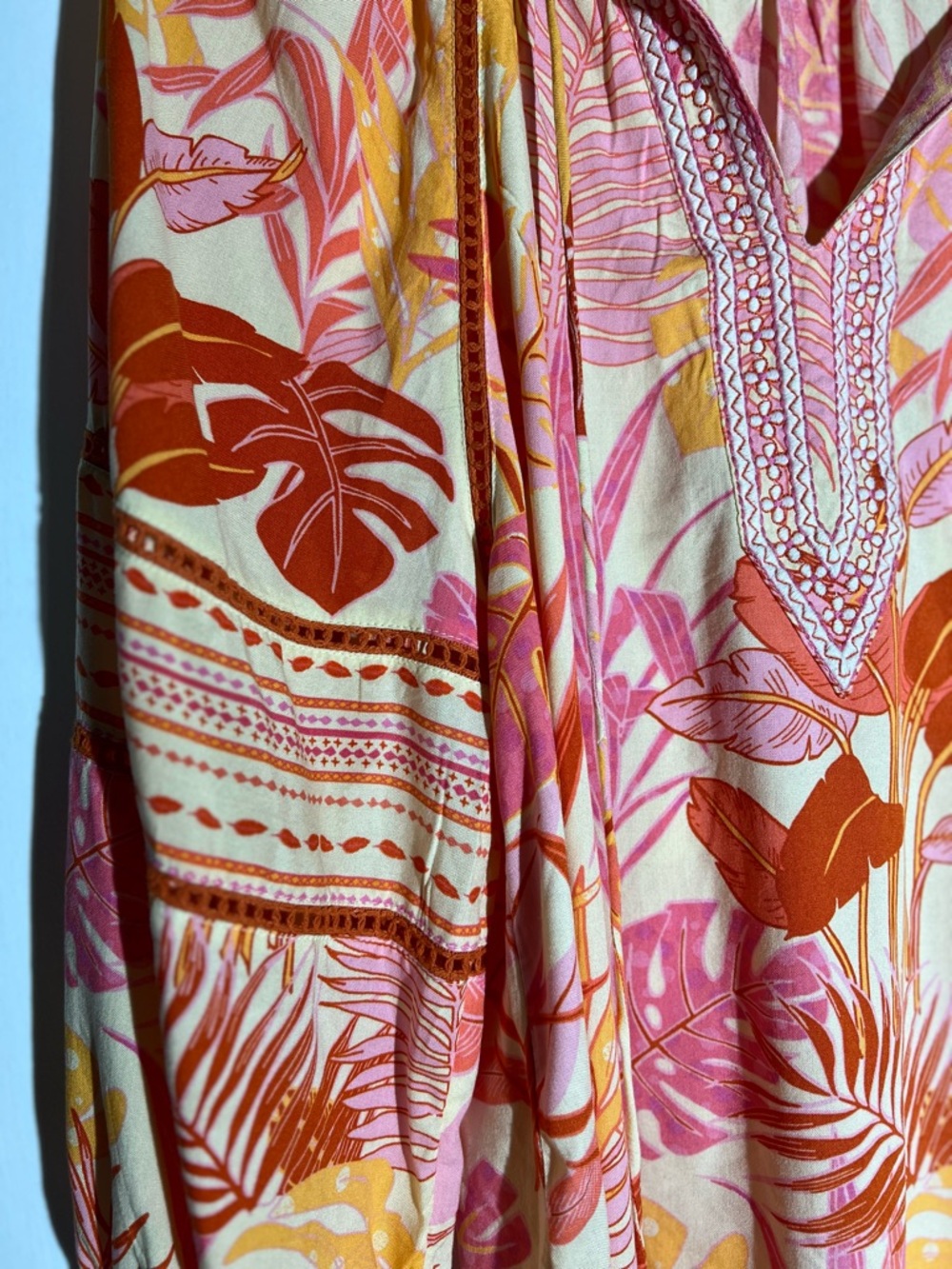 Haute Hippie Pink Orange Tropical Print Tunic Blouse - Picture 6 of 7
